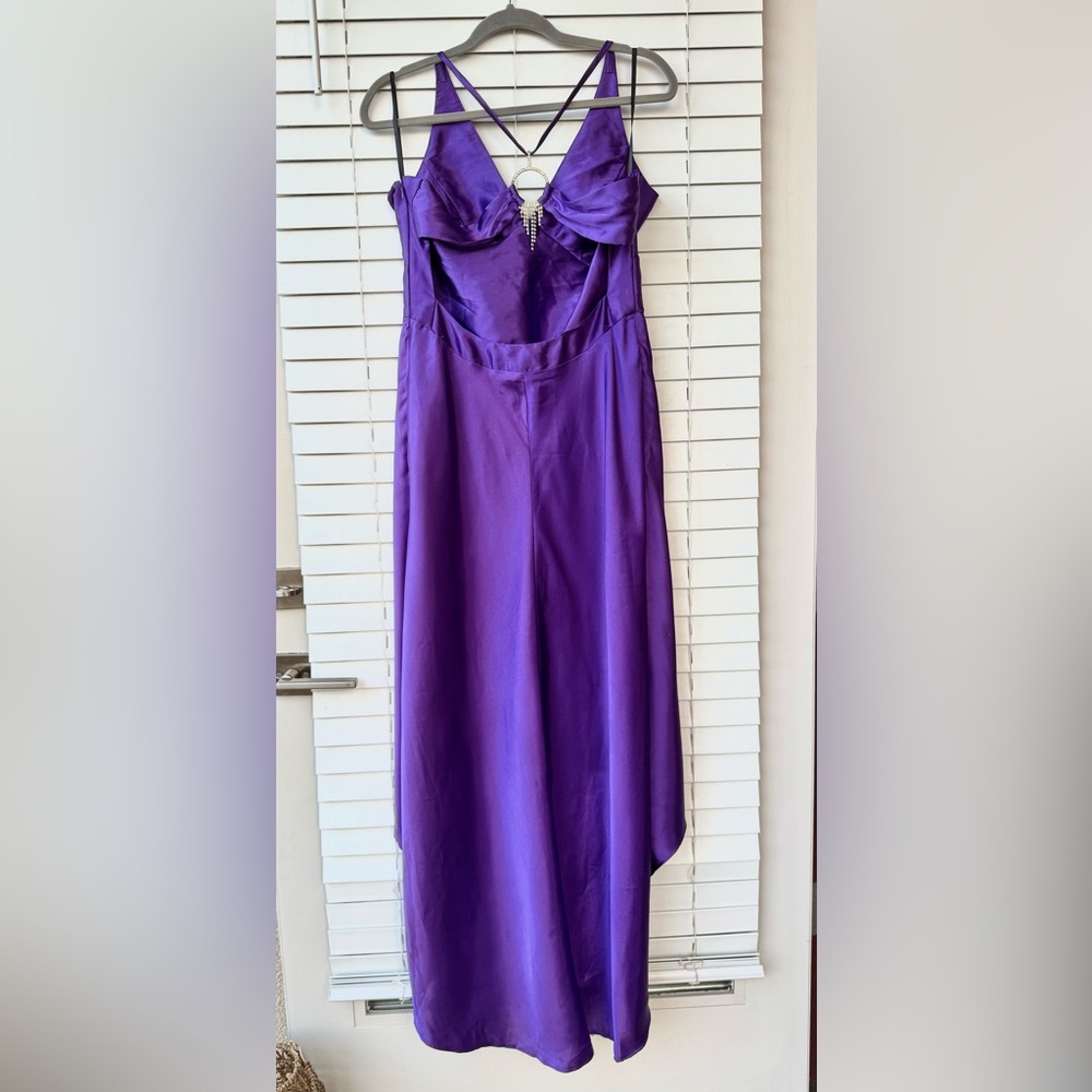 Jessica McClintock Gunne Sax Silk Satin Purple Hi-Low Gown Evening Prom Dress M